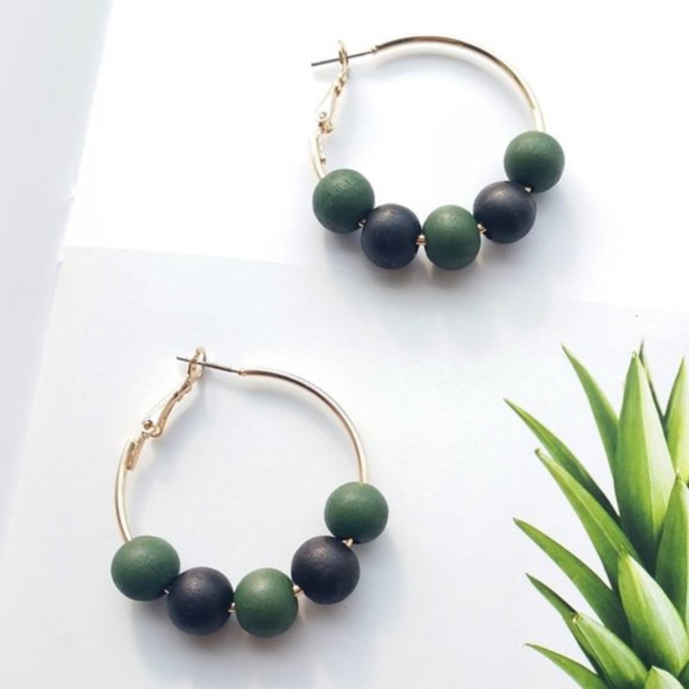 Wooden Beads Hoop Earrings